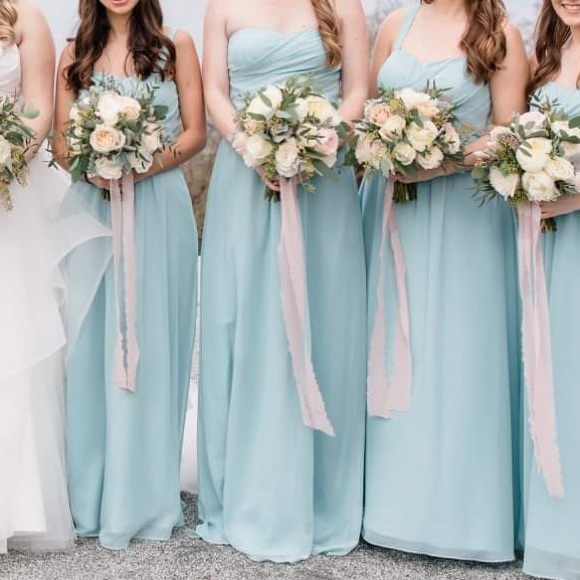 Weddington Way Size 4 Strapless Blue Flowy Bridesmaid Dress - Picture 5 of 8